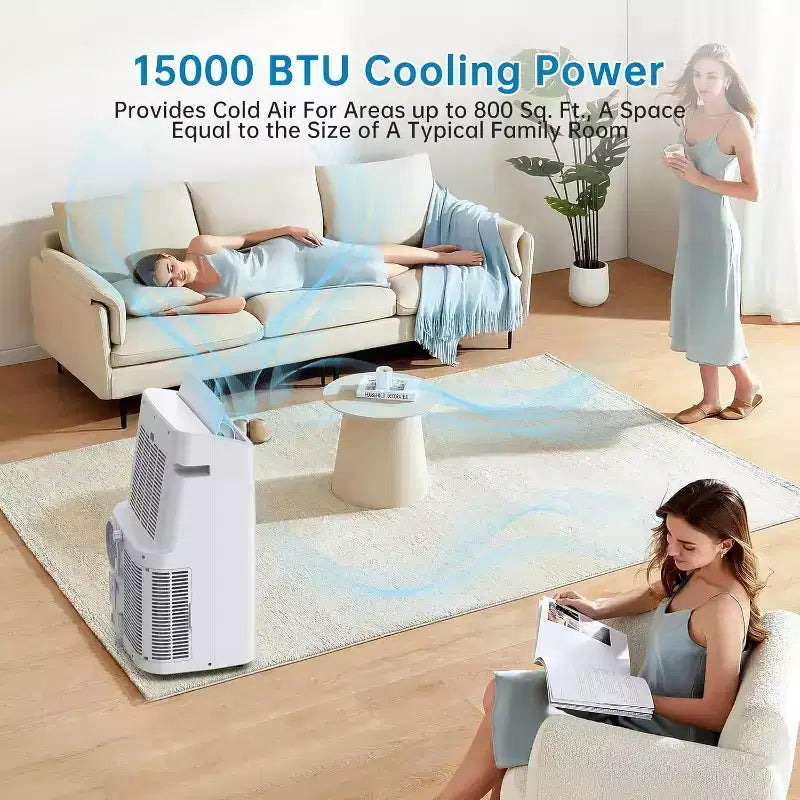 15K BTU Portable AC for Large Rooms - Cooling, Dehumidifier & Fan for 500-850 Sq Ft Spaces, One-year Warranty