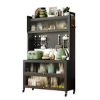 Estantería de cocina alta de 65 pulgadas con armario de puerta abatible, soporte para microondas de 5 niveles, barra de café, gris
