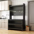 Estantería de cocina alta de 65 pulgadas con armario de puerta abatible, soporte para microondas de 5 niveles, barra de café, gris