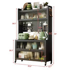 Estantería de cocina alta de 65 pulgadas con armario de puerta abatible, soporte para microondas de 5 niveles, barra de café, gris