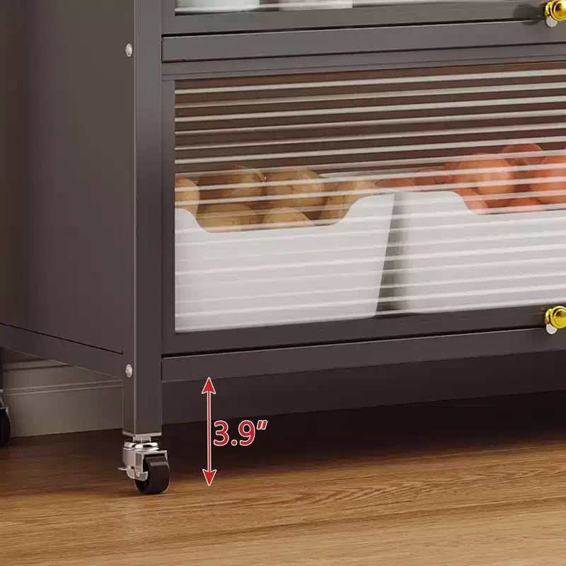 Estantería de cocina alta de 65 pulgadas con armario de puerta abatible, soporte para microondas de 5 niveles, barra de café, gris