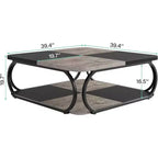 Mesa de centro Lantine de 39 pulgadas con estante de almacenamiento abierto, mesa central baja cuadrada de madera grande para sala de estar, oficina en casa, negro rústico gris