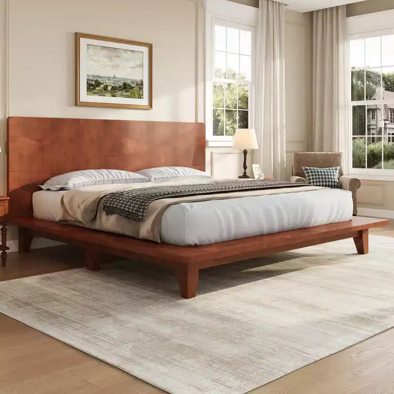 Base y armazón de cama completa Whisen con cabecero y soporte de listones de madera