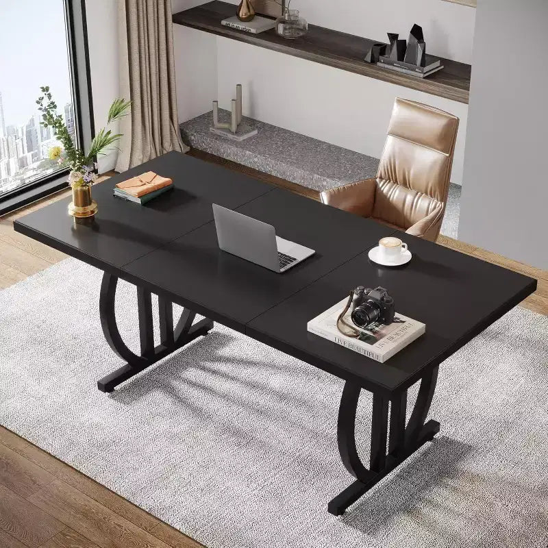 Escritorio para computadora Lantine de 63 pulgadas, escritorio de oficina ejecutivo moderno con marco de metal para oficina en casa, mesa de estudio y escritura, negro claro