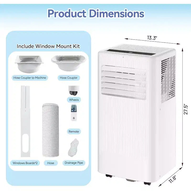 10,000 BTU 3-in-1 Portable Air Conditioner - Cools Up to 560 Sq.Ft, LED Display, Remote Control & Window Venting Kit Included