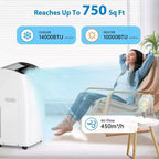 GustoWave 14000 BTU Portable Air Conditioner with Heater, Indoor AC Unit for Rooms up to 750 Sq.ft, White/Black