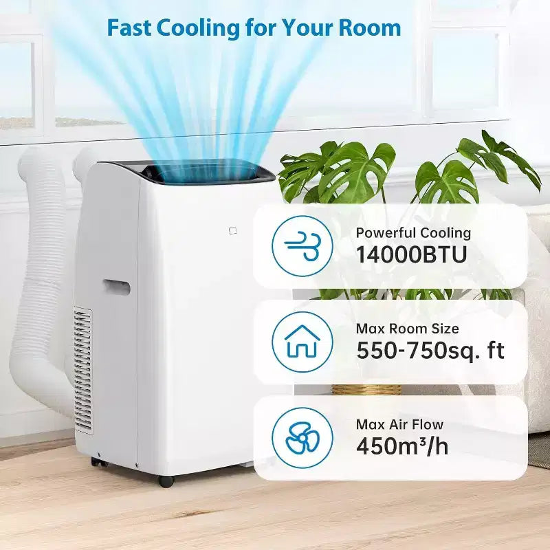 GustoWave 14000 BTU Portable Air Conditioner with Heater, Indoor AC Unit for Rooms up to 750 Sq.ft, White/Black
