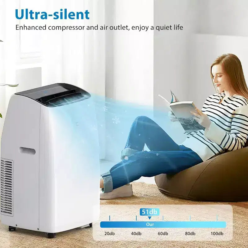 GustoWave 14000 BTU Portable Air Conditioner with Heater, Indoor AC Unit for Rooms up to 750 Sq.ft, White/Black