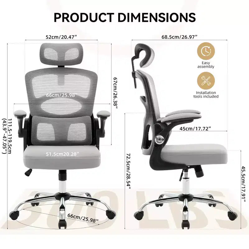 Silla de oficina ergonómica de malla con respaldo alto, reposacabezas y soporte lumbar, silla de escritorio giratoria ajustable para oficina en casa