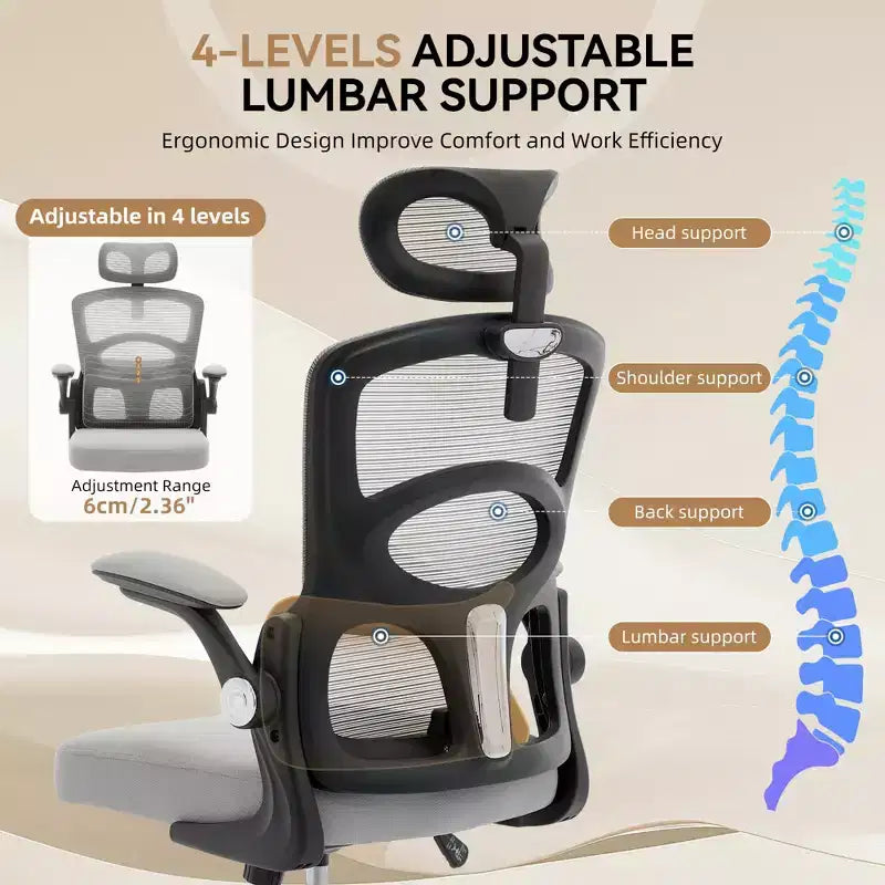 Silla de oficina ergonómica de malla con respaldo alto, reposacabezas y soporte lumbar, silla de escritorio giratoria ajustable para oficina en casa