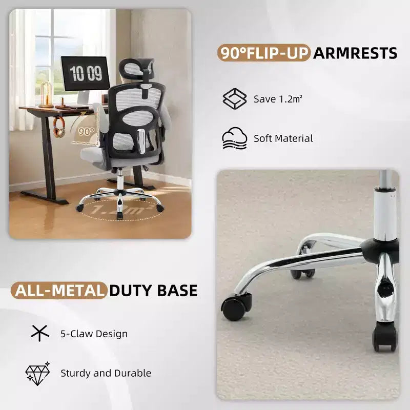 Silla de oficina ergonómica de malla con respaldo alto, reposacabezas y soporte lumbar, silla de escritorio giratoria ajustable para oficina en casa