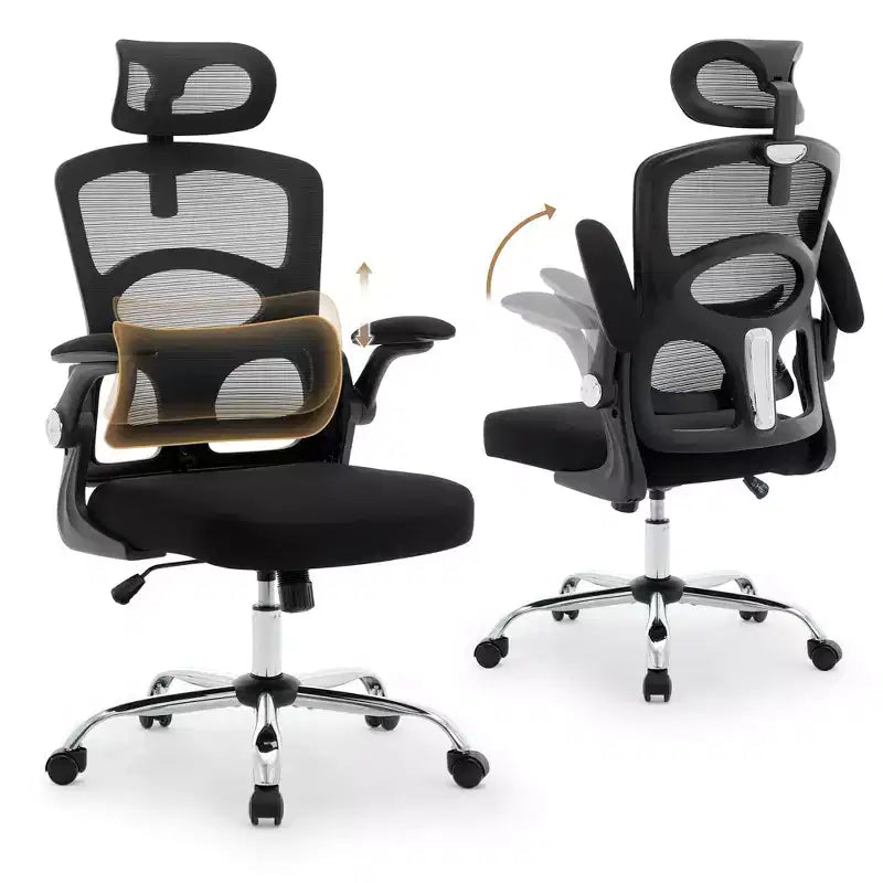 Silla de oficina ergonómica de malla con respaldo alto, reposacabezas y soporte lumbar, silla de escritorio giratoria ajustable para oficina en casa