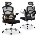 Silla de oficina ergonómica de malla con respaldo alto, reposacabezas y soporte lumbar, silla de escritorio giratoria ajustable para oficina en casa