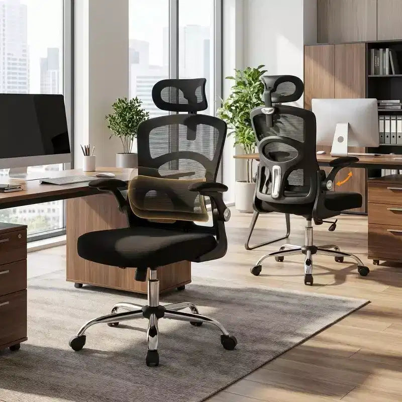 Silla de oficina ergonómica de malla con respaldo alto, reposacabezas y soporte lumbar, silla de escritorio giratoria ajustable para oficina en casa