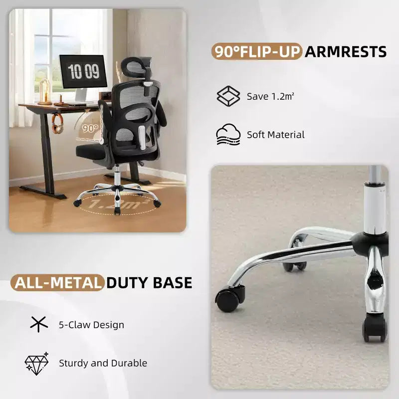Silla de oficina ergonómica de malla con respaldo alto, reposacabezas y soporte lumbar, silla de escritorio giratoria ajustable para oficina en casa