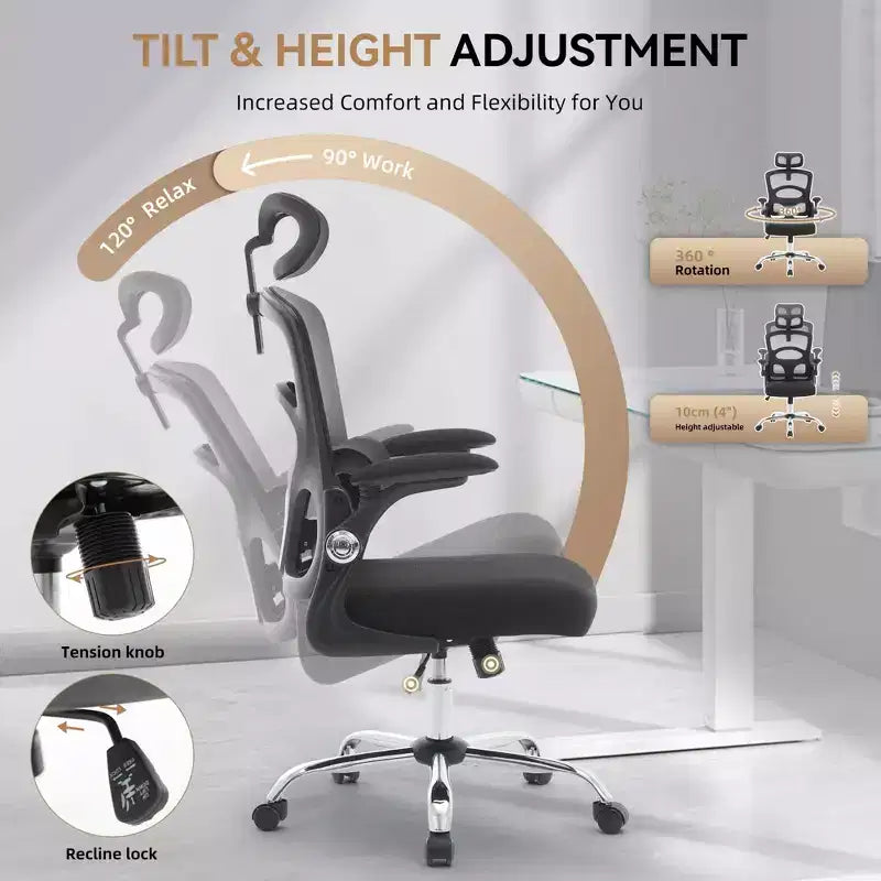Silla de oficina ergonómica de malla con respaldo alto, reposacabezas y soporte lumbar, silla de escritorio giratoria ajustable para oficina en casa