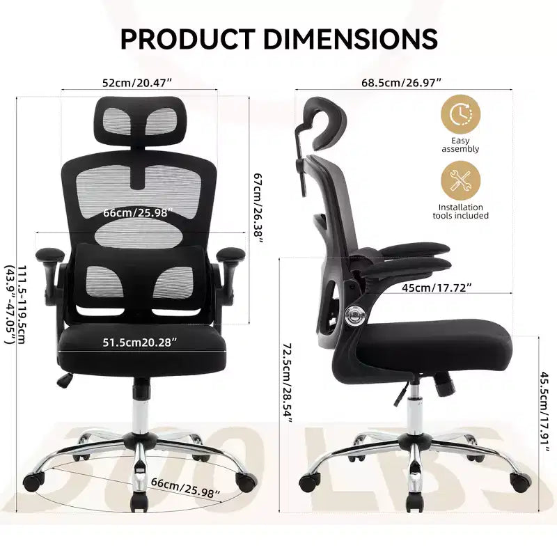 Silla de oficina ergonómica de malla con respaldo alto, reposacabezas y soporte lumbar, silla de escritorio giratoria ajustable para oficina en casa