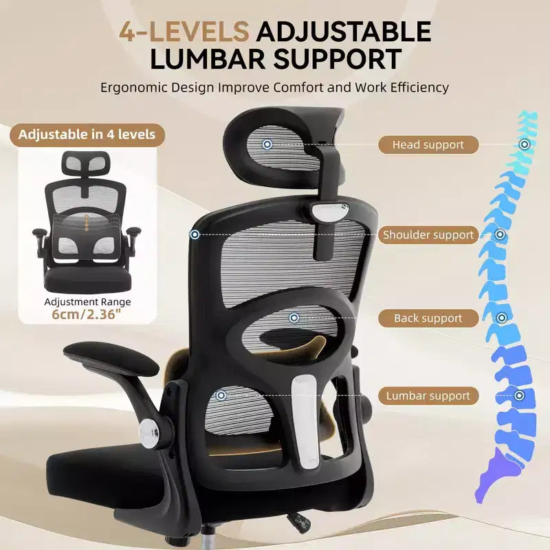 Silla de oficina ergonómica de malla con respaldo alto, reposacabezas y soporte lumbar, silla de escritorio giratoria ajustable para oficina en casa