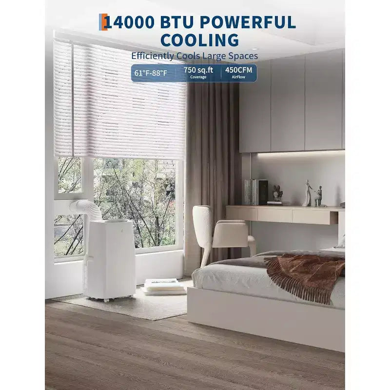 14,000 BTU 3-in-1 Portable Air Conditioner - Cools Up to 700 Sq.Ft, 24H Timer, Remote Control for Bedroom & Office
