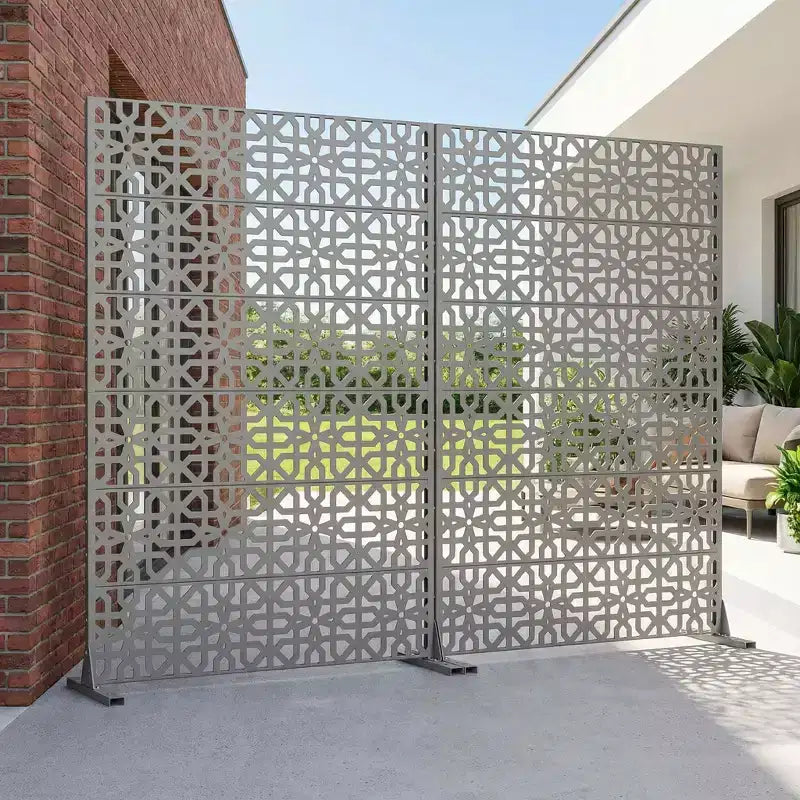 MAYEERTY Perilla 01 Divisor de ambientes de acero galvanizado gris, 72x47x16, pantalla de privacidad de doble cara de 6 paneles