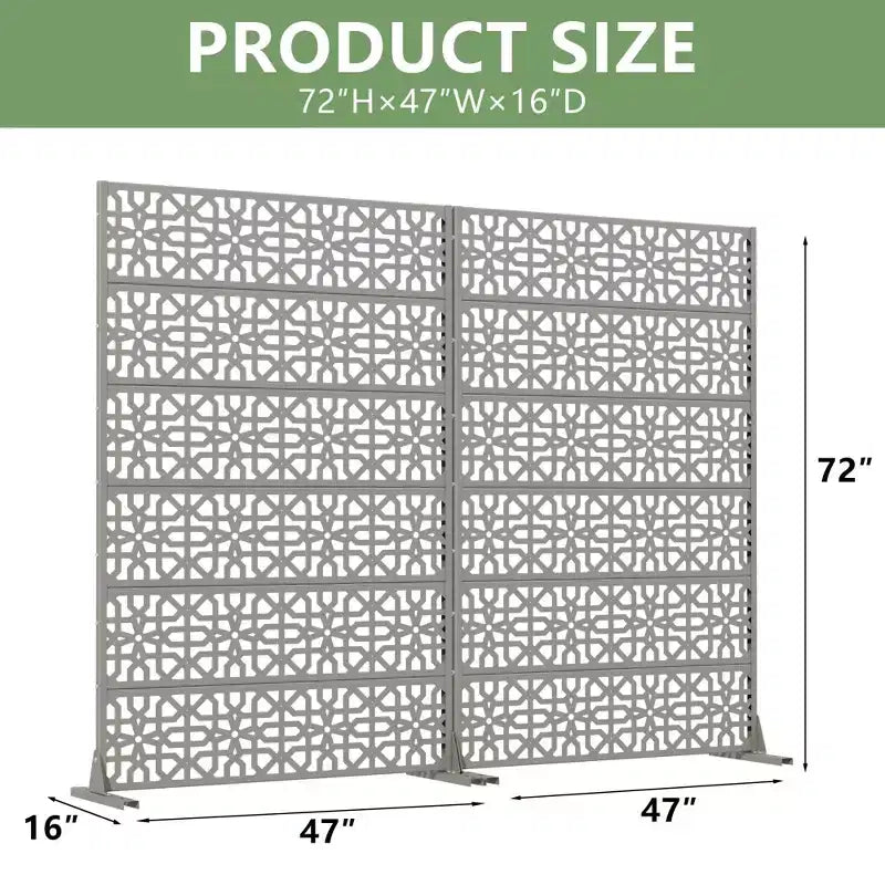 MAYEERTY Perilla 01 Divisor de ambientes de acero galvanizado gris, 72x47x16, pantalla de privacidad de doble cara de 6 paneles
