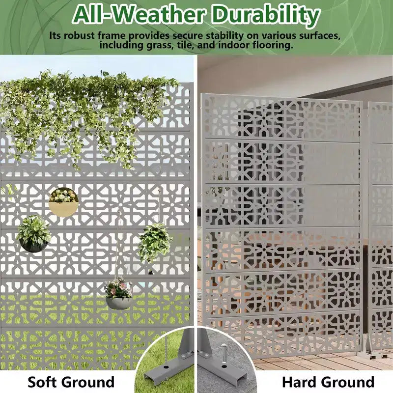 MAYEERTY Perilla 01 Divisor de ambientes de acero galvanizado gris, 72x47x16, pantalla de privacidad de doble cara de 6 paneles