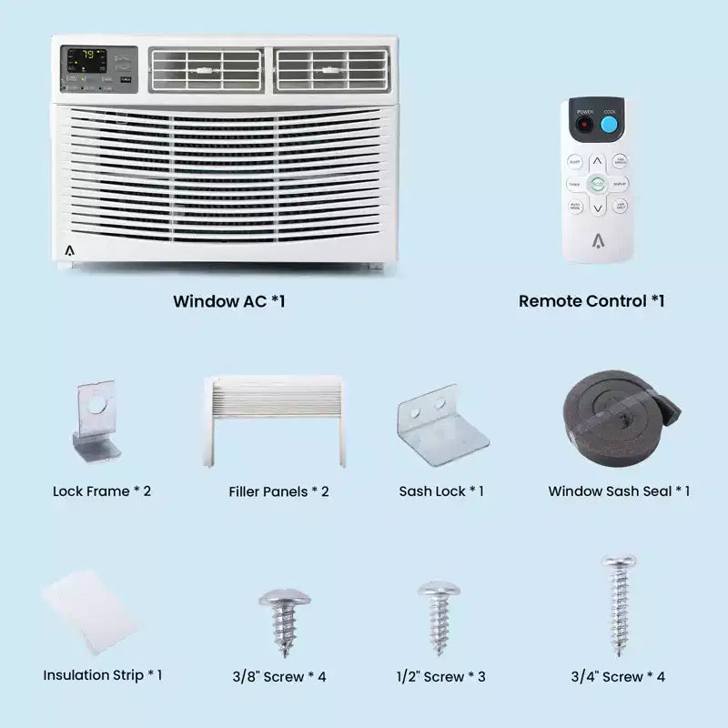 GustoWave Window Air Conditioner, Small AC Window Unit with Remote and Window Kit, White