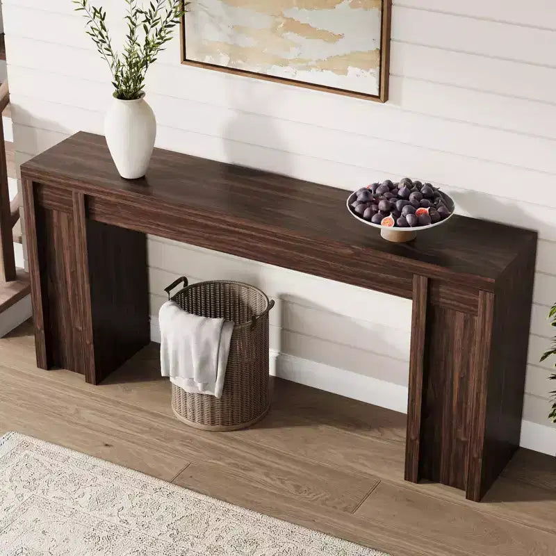 Mesa Consola de Entrada de Granja de 70.9 Pulgadas - Mesa Larga de Sofá Detrás del Sofá, Mesa de Entrada para Decoración de Sala de Estar y Vestíbulo, Nogal