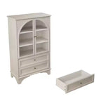 JVNOXK 52.17 pulgadas de alto vitrina con puerta de vidrio y almacenamiento, 2 cajones y estantes ajustables, para sala de estar y dormitorio, color blanco