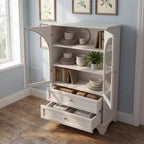 JVNOXK 52.17 pulgadas de alto vitrina con puerta de vidrio y almacenamiento, 2 cajones y estantes ajustables, para sala de estar y dormitorio, color blanco