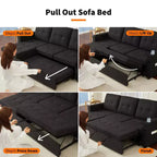 Sofá cama seccional en forma de L de 84" - Chaise reversible con almacenamiento, puertos USB y portavasos - Negro