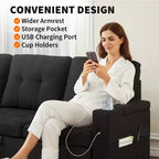 Sofá cama seccional en forma de L de 84" - Chaise reversible con almacenamiento, puertos USB y portavasos - Negro