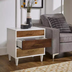 Mesa de noche Agatha White con 3 cajones y acabado natural - Blanco - iNSPIRE Q