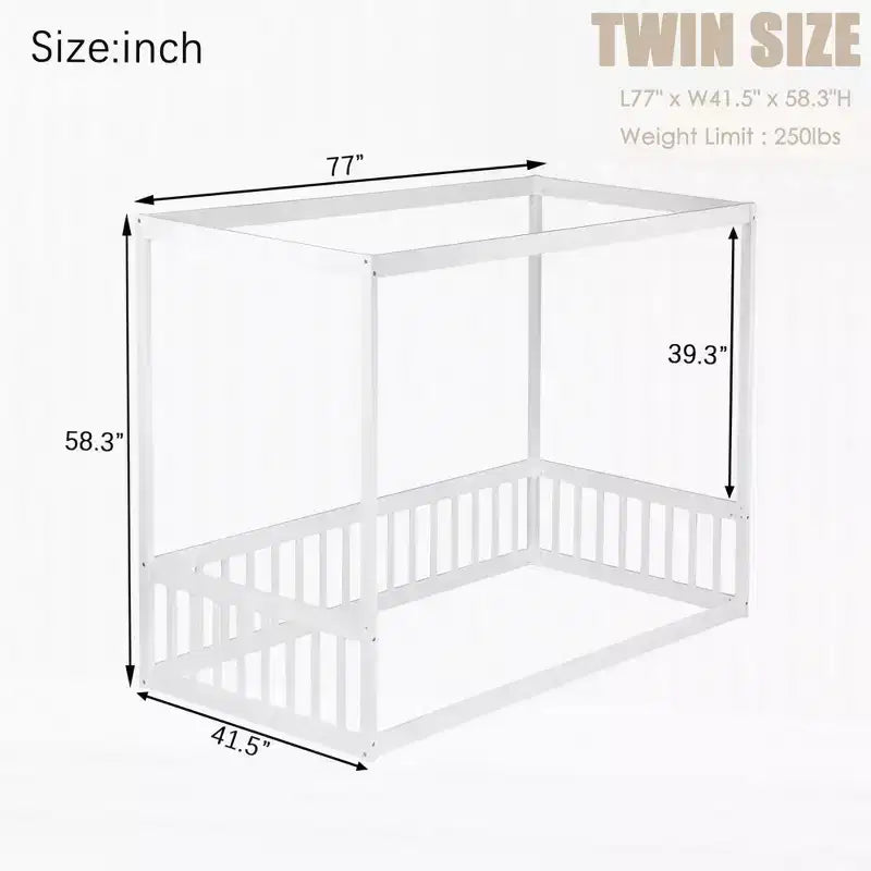 Cama baja Luxystar Twin Canopy con estructura y valla