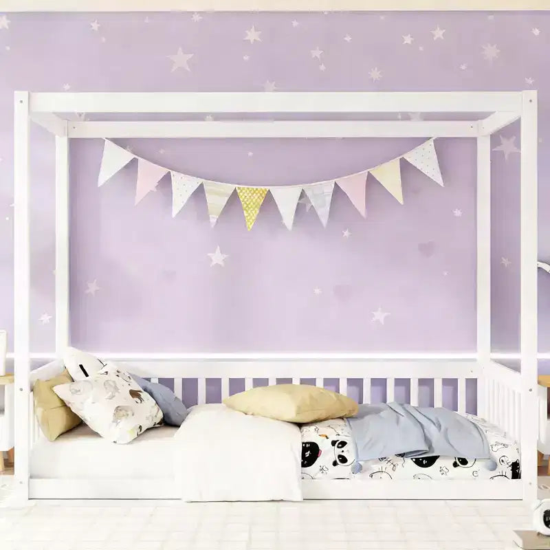 Cama baja Luxystar Twin Canopy con estructura y valla