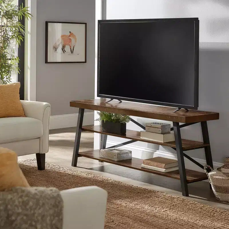 Mueble de TV Newsome Rústico con Base en X de 60 pulgadas - Marrón - iNSPIRE Q
