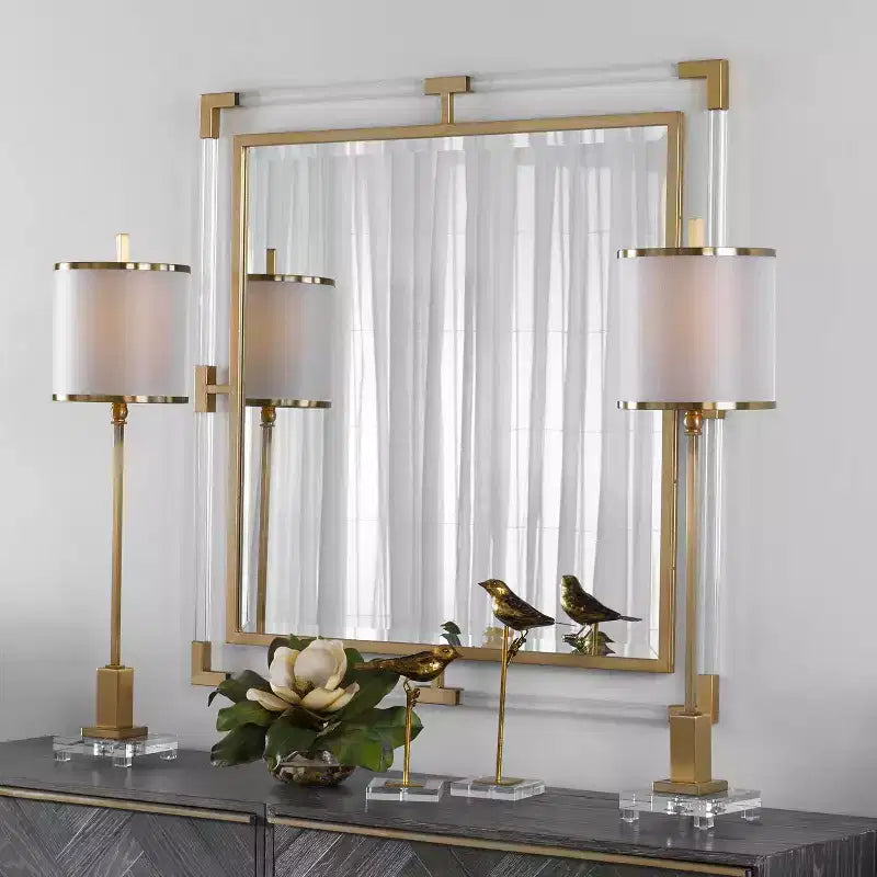 Espejo de pared cuadrado Uttermost Balkan Metallic Gold Leaf de 40