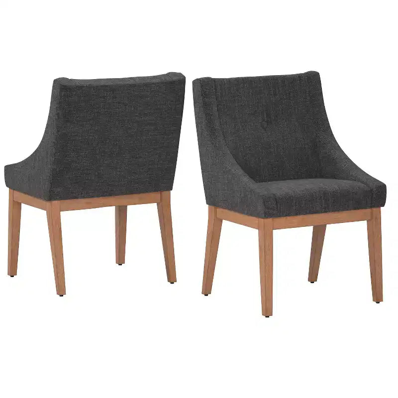 Juego de 2 sillas de comedor de lino con brazos inclinados y botones capitoné Amiford - iNSPIREQ