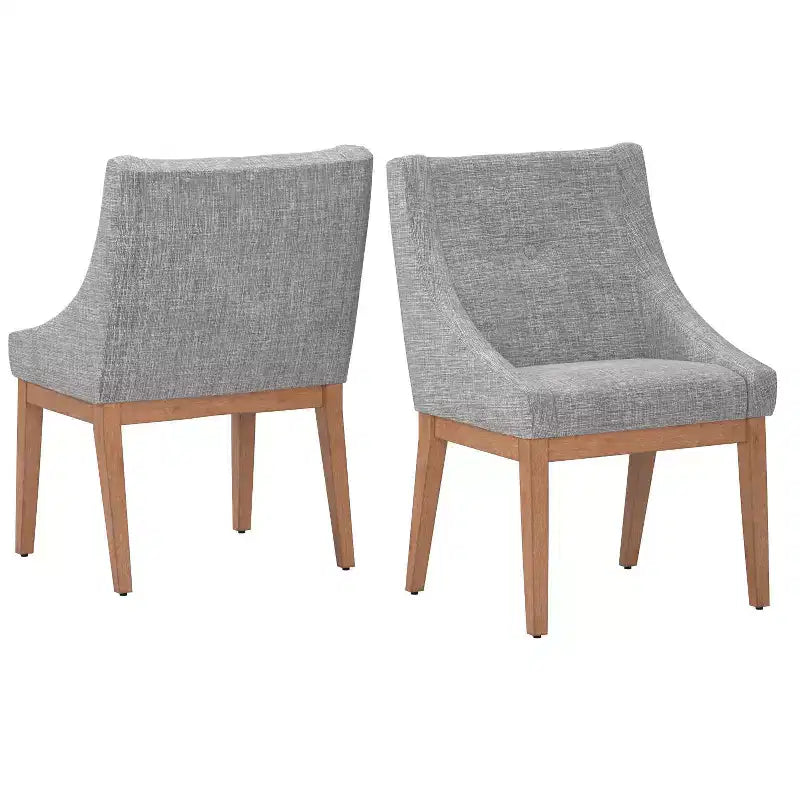 Juego de 2 sillas de comedor de lino con brazos inclinados y botones capitoné Amiford - iNSPIREQ