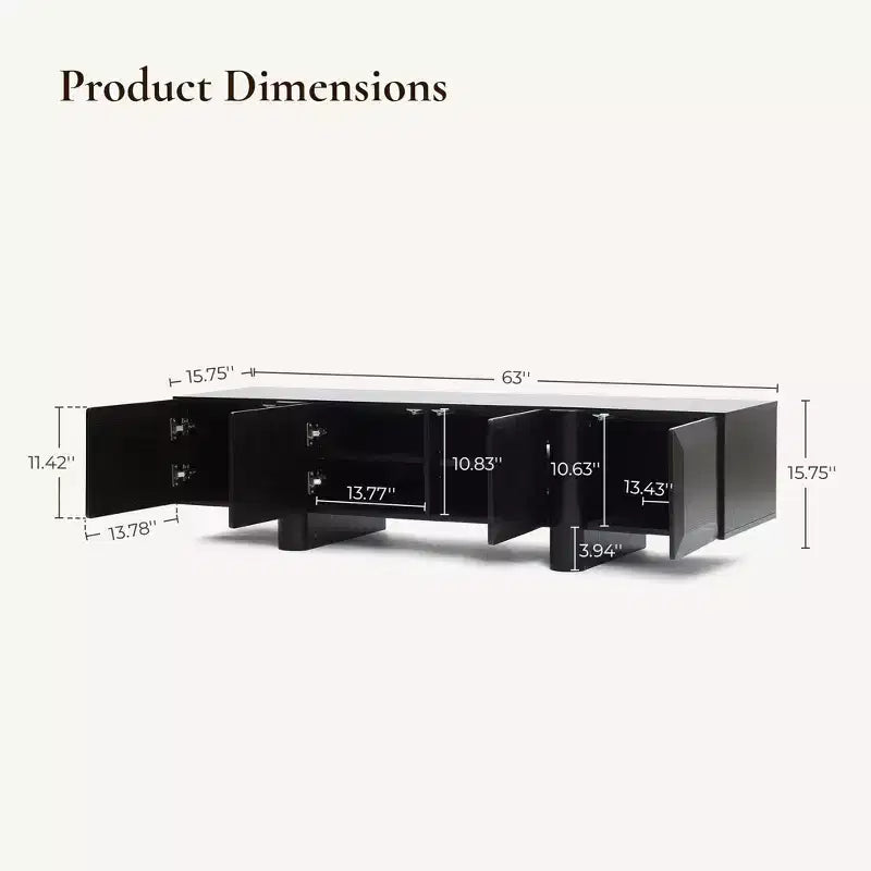 Mueble de TV Moderno Negro LuxenHome de 63 para televisores de hasta 68 pulgadas, Consola Multimedia Negro Mate con 4 Puertas Push-to-Open, Centro de Entretenimiento de Perfil Bajo