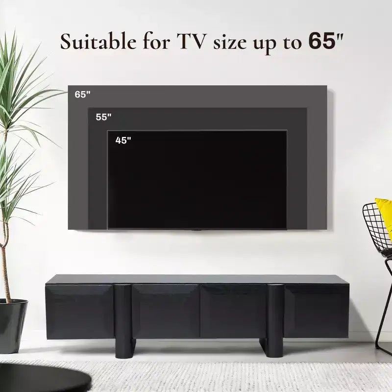 Mueble de TV Moderno Negro LuxenHome de 63 para televisores de hasta 68 pulgadas, Consola Multimedia Negro Mate con 4 Puertas Push-to-Open, Centro de Entretenimiento de Perfil Bajo