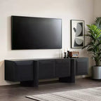 Mueble de TV Moderno Negro LuxenHome de 63 para televisores de hasta 68 pulgadas, Consola Multimedia Negro Mate con 4 Puertas Push-to-Open, Centro de Entretenimiento de Perfil Bajo