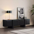 Mueble de TV Moderno Negro LuxenHome de 63 para televisores de hasta 68 pulgadas, Consola Multimedia Negro Mate con 4 Puertas Push-to-Open, Centro de Entretenimiento de Perfil Bajo