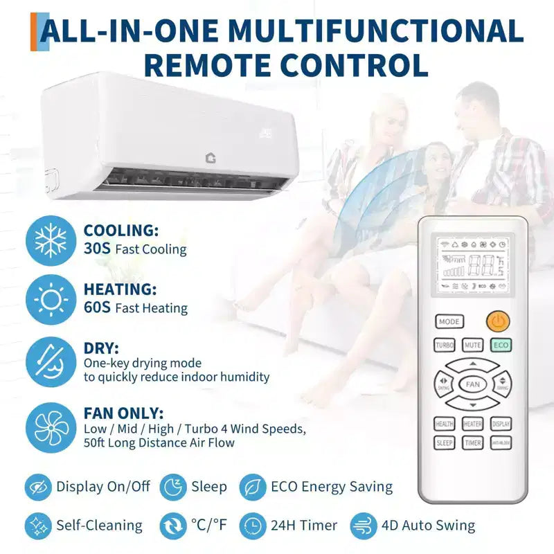 Acekool 12,000 BTU 19 SEER2 Mini Split Air Conditioner and Heater, Inverter, 208-230V, White, Remote & Timer