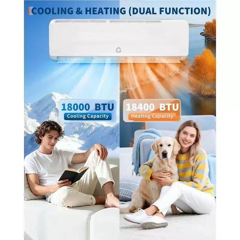 Acekool 18000 BTU 19 SEER2 Mini Split AC Air Conditioner Heat Pump, Inverter 230V, R32, White, With Installation Kits