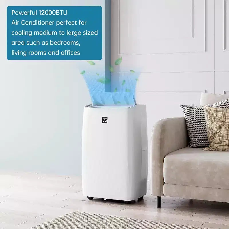 GustoWave 12000 BTU Portable Air Conditioner with Cooling, Dehumidifying & Fan Features for Medium Rooms