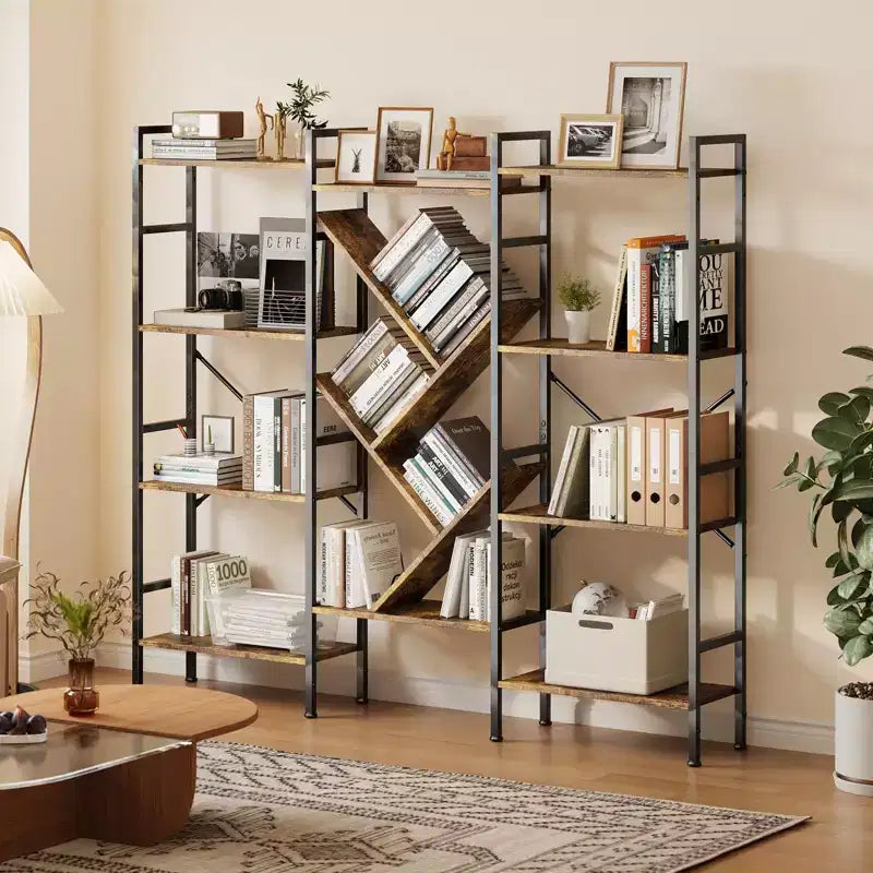 Estantería, Librería de Triple Estante de 5 Niveles, Estantería Ancha, Unidad de Estantería de Madera Rústica, para tu Dormitorio, Sala de Estar, Estantería para el Hogar y la Oficina