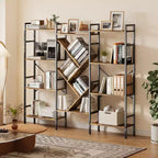 Estantería, Librería de Triple Estante de 5 Niveles, Estantería Ancha, Unidad de Estantería de Madera Rústica, para tu Dormitorio, Sala de Estar, Estantería para el Hogar y la Oficina