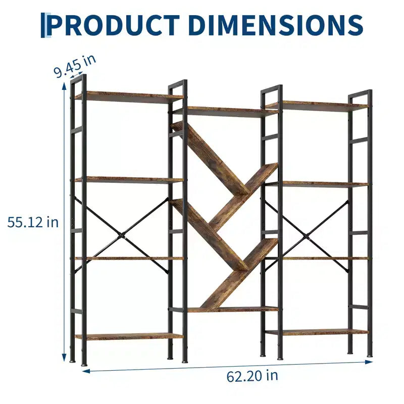 Estantería, Librería de Triple Estante de 5 Niveles, Estantería Ancha, Unidad de Estantería de Madera Rústica, para tu Dormitorio, Sala de Estar, Estantería para el Hogar y la Oficina