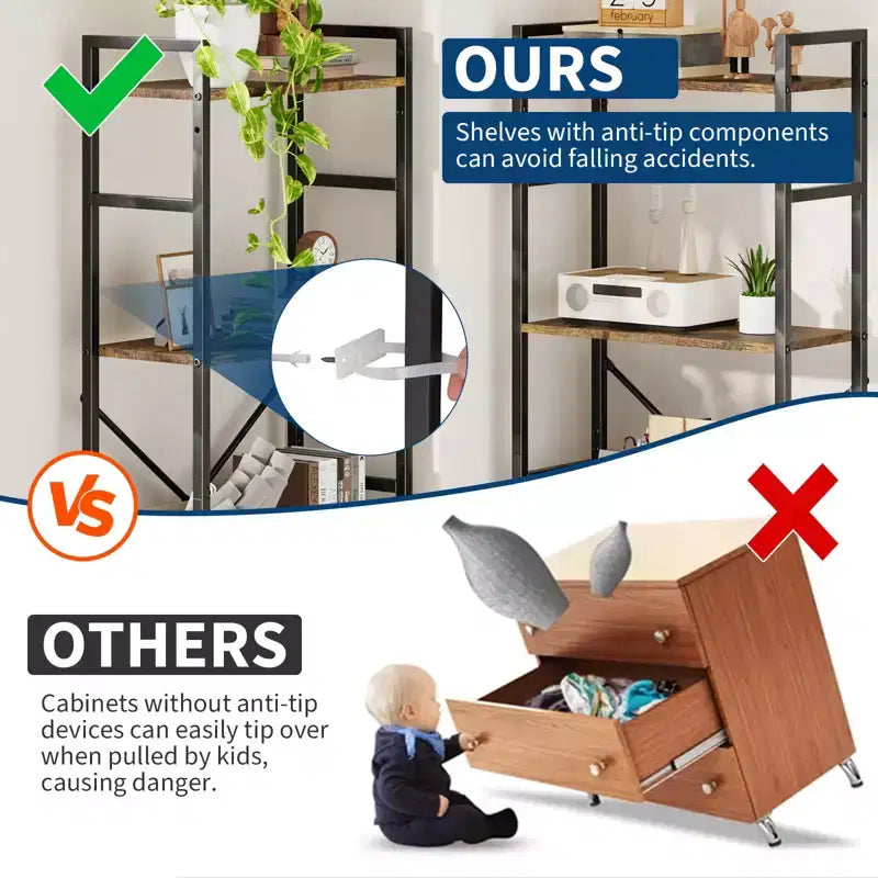 Estantería, Librería de Triple Estante de 5 Niveles, Estantería Ancha, Unidad de Estantería de Madera Rústica, para tu Dormitorio, Sala de Estar, Estantería para el Hogar y la Oficina